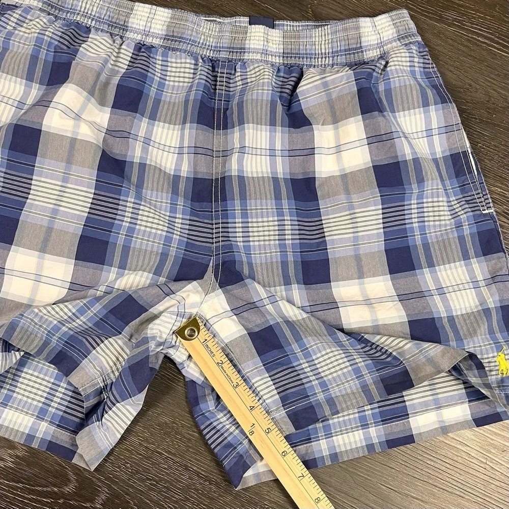 Polo Ralph Lauren Mens Swim Shorts Trunks Blue Plaid‎ XL Lined Resortwear Beach